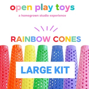 Rainbow Cones- Plastic Cones for Open Ended Play and Building- Large Kit - 70 Cones