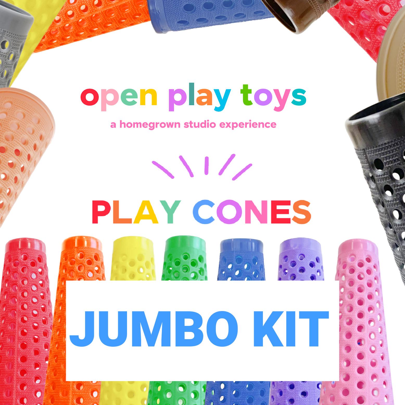 Play Cones- Open Ended Building Toy- Jumbo Kit - Rainbow and Earth Tone ...