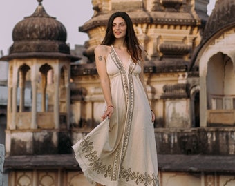 chinese dress ladies Salvador Long Dress with Openwork Back and Pompoms Goa Paris – La boutique  de Nannye