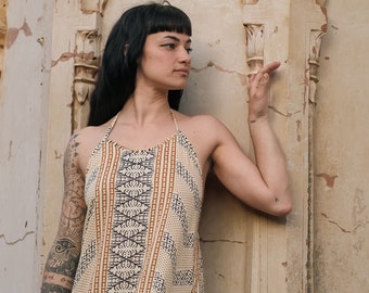 vestido tribal, vestido goa, vestido largo boho, vestido con espalda abierta, talla libre, vestido maxi, ropa coachella, vestido hippie boho