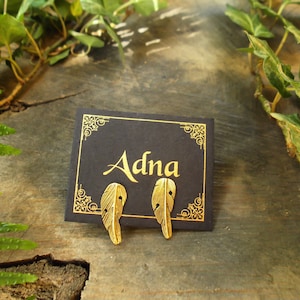 Brass wings ,feather earrings, golden jewelry ,dainty earrings