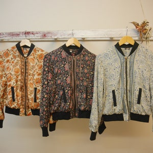 Indian Bomber jacket,boho jacket,Floral Print Bomber Jacket, Bomber jacket with floral print,Indian Silk bomber, Slow Fashion,Vintage Bomber image 6