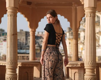 Palazzo Trousers extra wide leg BLOCK PRINT flares Hippy boho Baggy Pants Harem Cotton Women's Festival Party Summer Rainbow Colourful