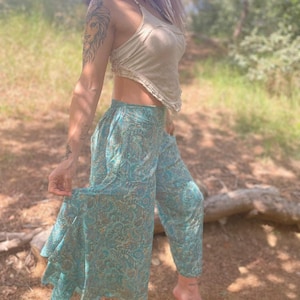 Palazzo Hose extra weites Bein BLOCK PRINT Schlaghose Hippy Boho Baggyhose Harem Baumwolle Damen Festival Party Sommer Regenbogen Bunt