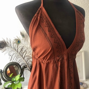 Lange boho-jurk, jurk met open achterkant, tribale jurk, etnische lange jurk, jurk met blokprint, cochaella-kleding, goa-jurk