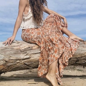 Ruffle long skirt with the front part a little shorter,Boho long Skirt,Maxi Skirt,Bohemian Women,Boho Skirt,Gypsy Long Skirt,free size