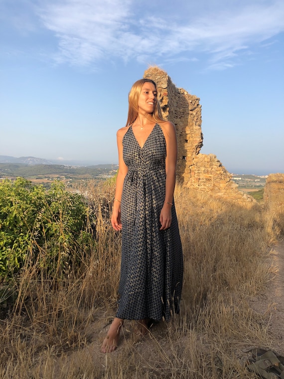 Abito lungo boho, abito con schiena scoperta, taglia unica, abito