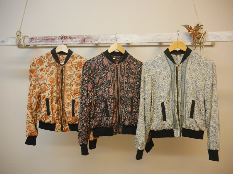 Indian Bomber jacket,boho jacket,Floral Print Bomber Jacket, Bomber jacket with floral print,Indian Silk bomber, Slow Fashion,Vintage Bomber image 6
