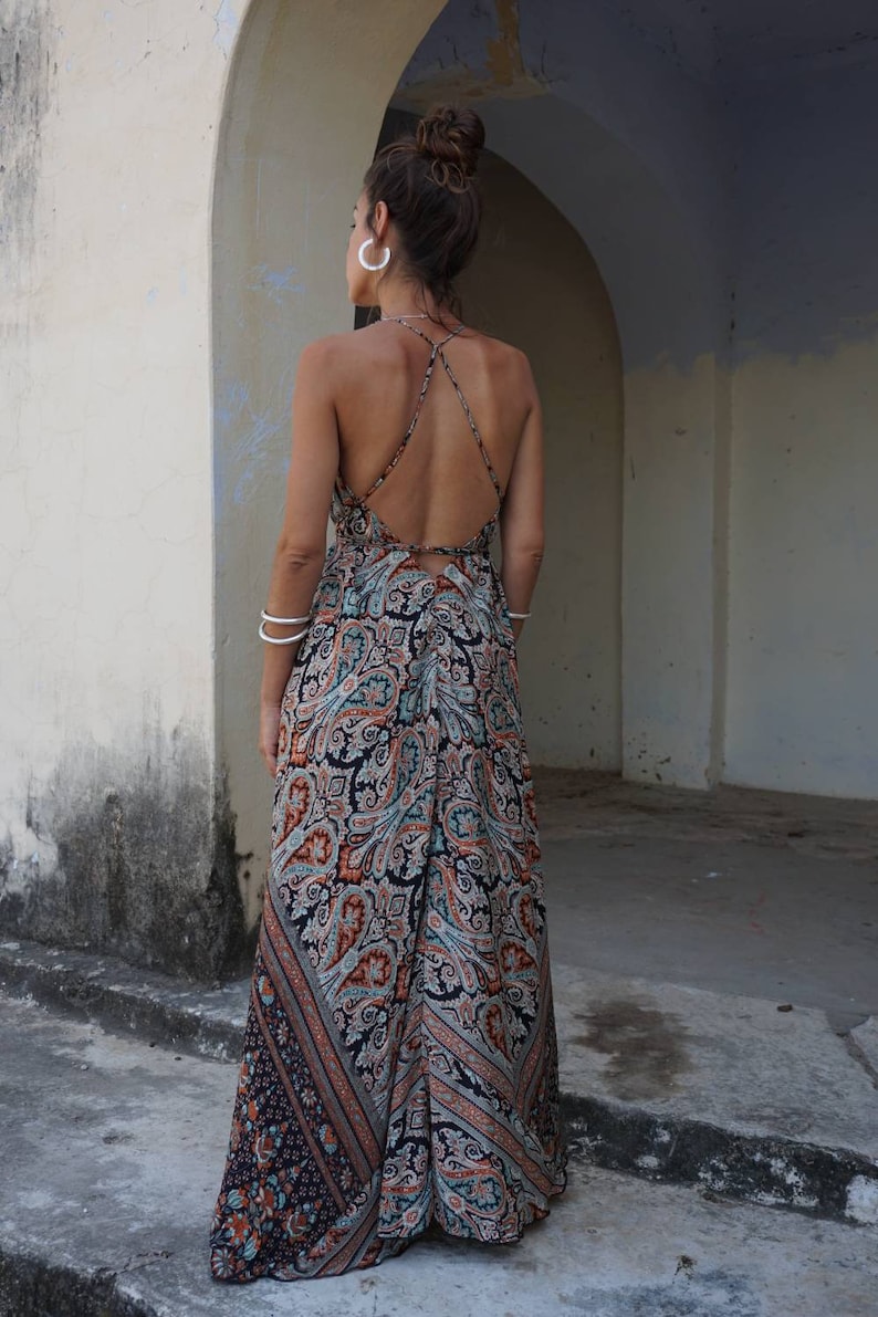 Vestido large boho, vestido con espalda ouverte, tamaño libre, vestido maxi, ropa coachella image 4