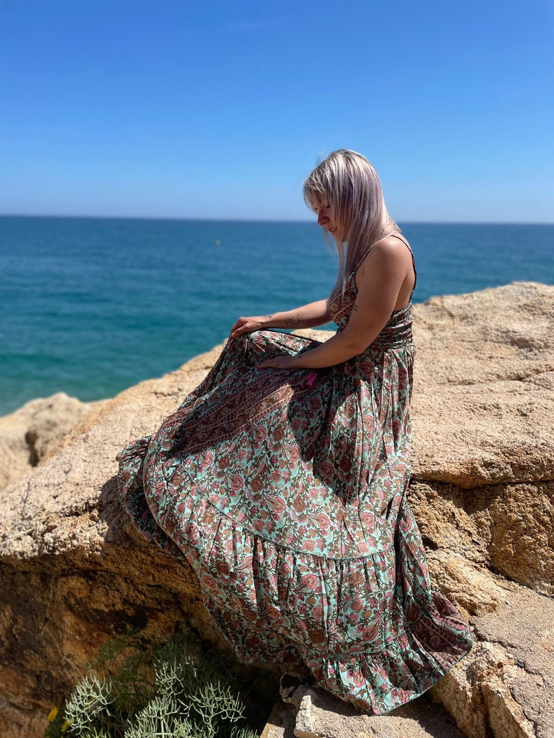 Boho Maxi Dress, Floral Print, Adjustable Straps, Ibiza Style image 9