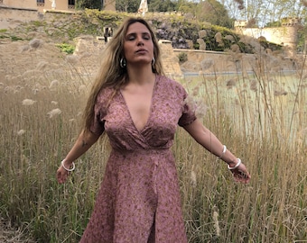 Bohemian Floral Wrap Dress, Sexy Ibiza Kimono, Boho Maxi Dress