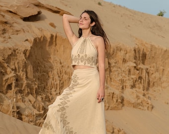 Falda cruzada estilo boho con estampado tribal, falda larga estilo boho, talla única.