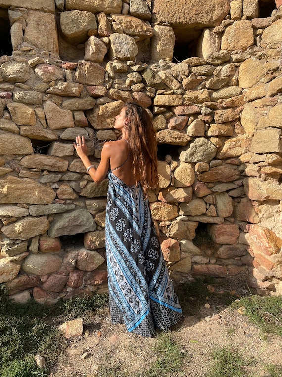 festival dress boho Bohemian Linen Dress,Half Buttoned,Pocket Dress,Boho Style,Summer Dres –  puresunlady
