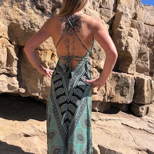 Vestido de espalda abierta, vestido largo boho, vestido maxi, vestido elegante, vestido cochaella, ropa boho, vestido de verano, boho chic