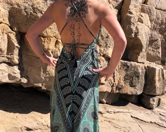 Vestido de espalda abierta, vestido largo boho, vestido maxi, vestido elegante, vestido cochaella, ropa boho, vestido de verano, boho chic