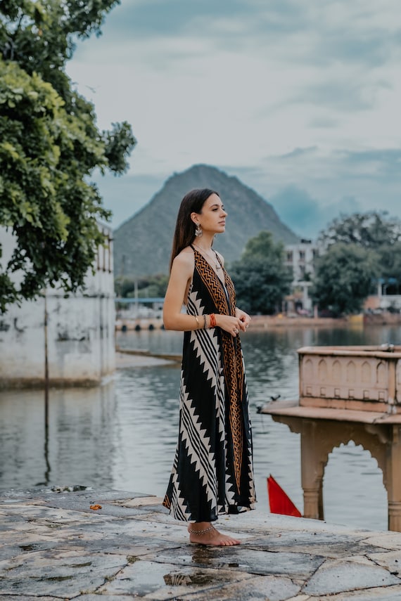 Open Back Boho Maxi Dress, Free Size, Coachella Style
