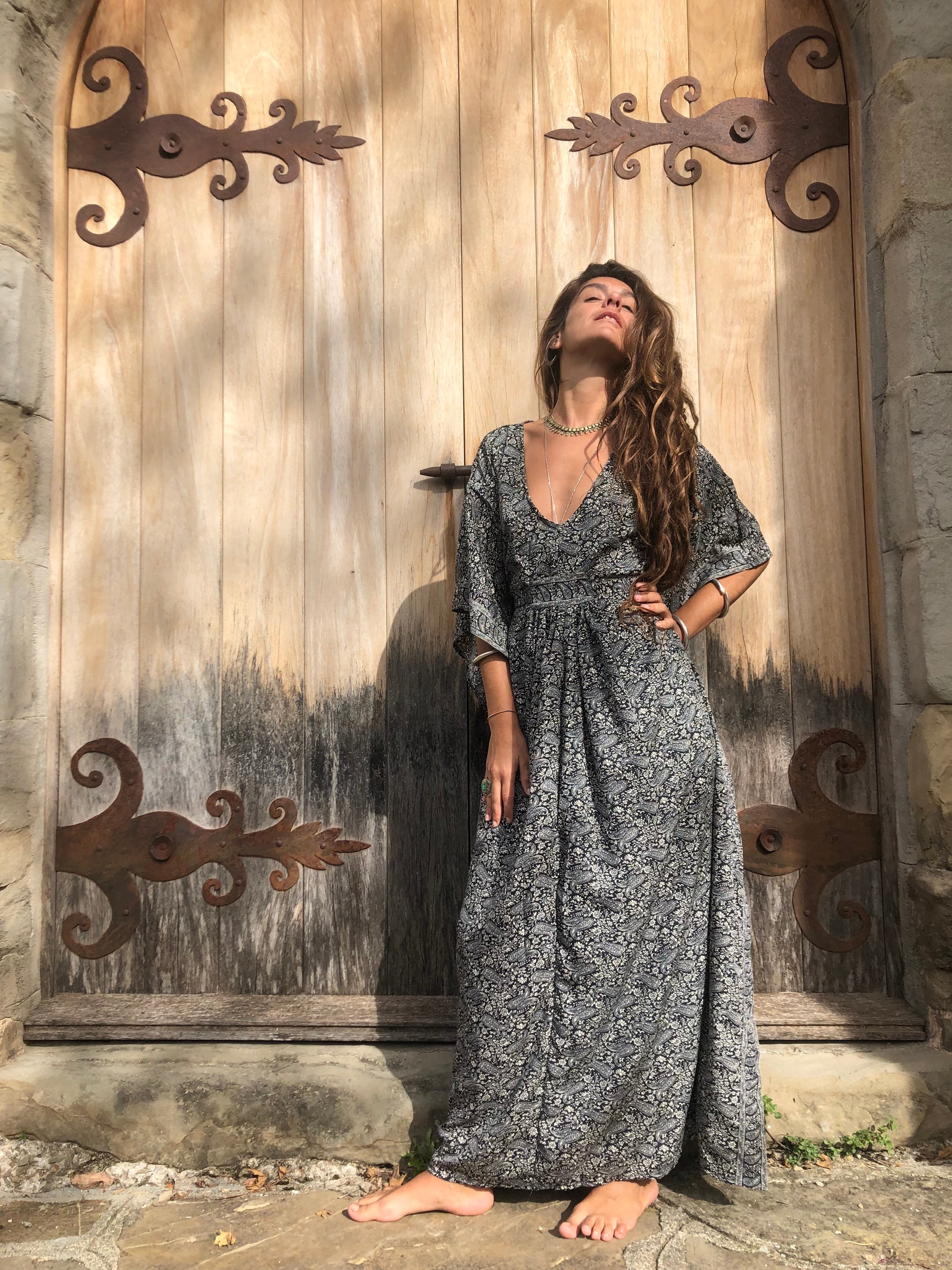 Patrón Étnico Kaftan Con Capucha, Elegante Vestido Maxi De Manga Larga,  Ropa De Mujer