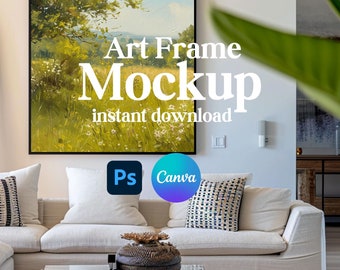 Organic Modern wabi sabi inspired living room art mockup .psd and canva mockup graphics instant download commercial use square OF9