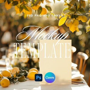 Einladungskarte Papier Mockup Zitrone 5x7 Art Hochzeitseinladung canva mockup Stationär Grußkarten Geburtstag Menü Rezept PNG .psd WPL11