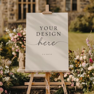 Maqueta de cartel de bienvenida para boda, maqueta de cartel de caballete, maqueta de plano de asientos para boda, maqueta de cartel de 18 x 24, maqueta de flores rústicas modernas para exteriores