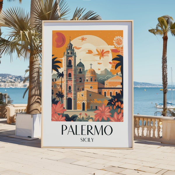 Palermo Sicily Vintage Italy travel Poster Print digital download 24"x34" XL travel printable wall art gift souvenir white lotus TP1