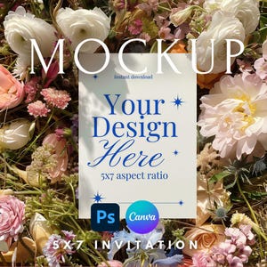 Einladungskarte Papier Mockup Vorlage 5x7 Art Hochzeitseinladung canva mockup Stationäre Grußkarten Geburtstag Menü Rezept PNG .psd WPF53