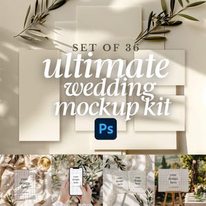 Hochzeit Mockup Bundle | 36 Neutrale rustikale elegante Briefpapier Mockups | 5x7 Einladung, Menü, Antwortkarten, Schilder, iPhone, iPad & Flat Lay | PSD