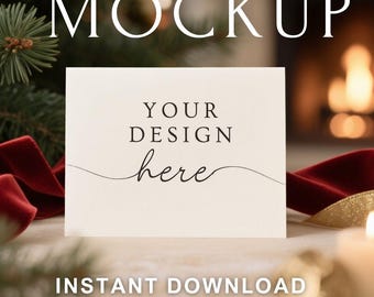 Christmas Invitation Mockup, Christmas Card Mockup, Horizontal Card PSD Mockup, Holiday Invite Mockup, Cozy Neutral Card Mockup Ralph Lauren