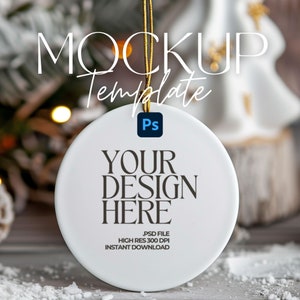 Christmas Ornament Mockup round white ceramic ornament blank white Holiday decoration mock-up wedding ornament mockup JPG smart objects O14