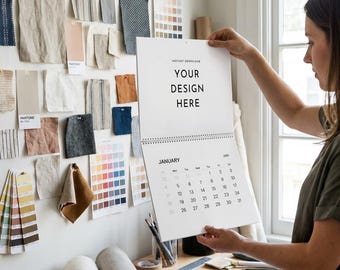 Wall Calendar Mockup PSD, 11×8.5 Vertical Calendar, Editable Spiral Bound Calendar Mockup
