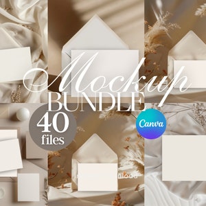 Paquete de más de 40 maquetas de diseño minimalista y bohemio de 5 x 3,5 pulgadas, tarjetas de invitación, maquetas de lienzo, tarjetas de agradecimiento, papelería, tarjetas de felicitación, bodas, cumpleaños