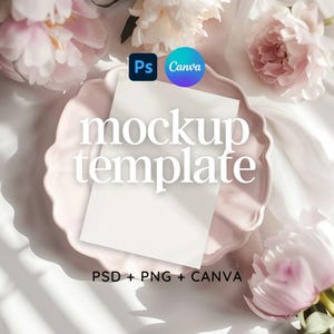 Mockup uitnodiging bloemen romantisch | Uitnodiging bruiloft 5 x 7 | Mockup Valentijnsmenu | Canva-photoshop | Ontwerp briefpapierkaart