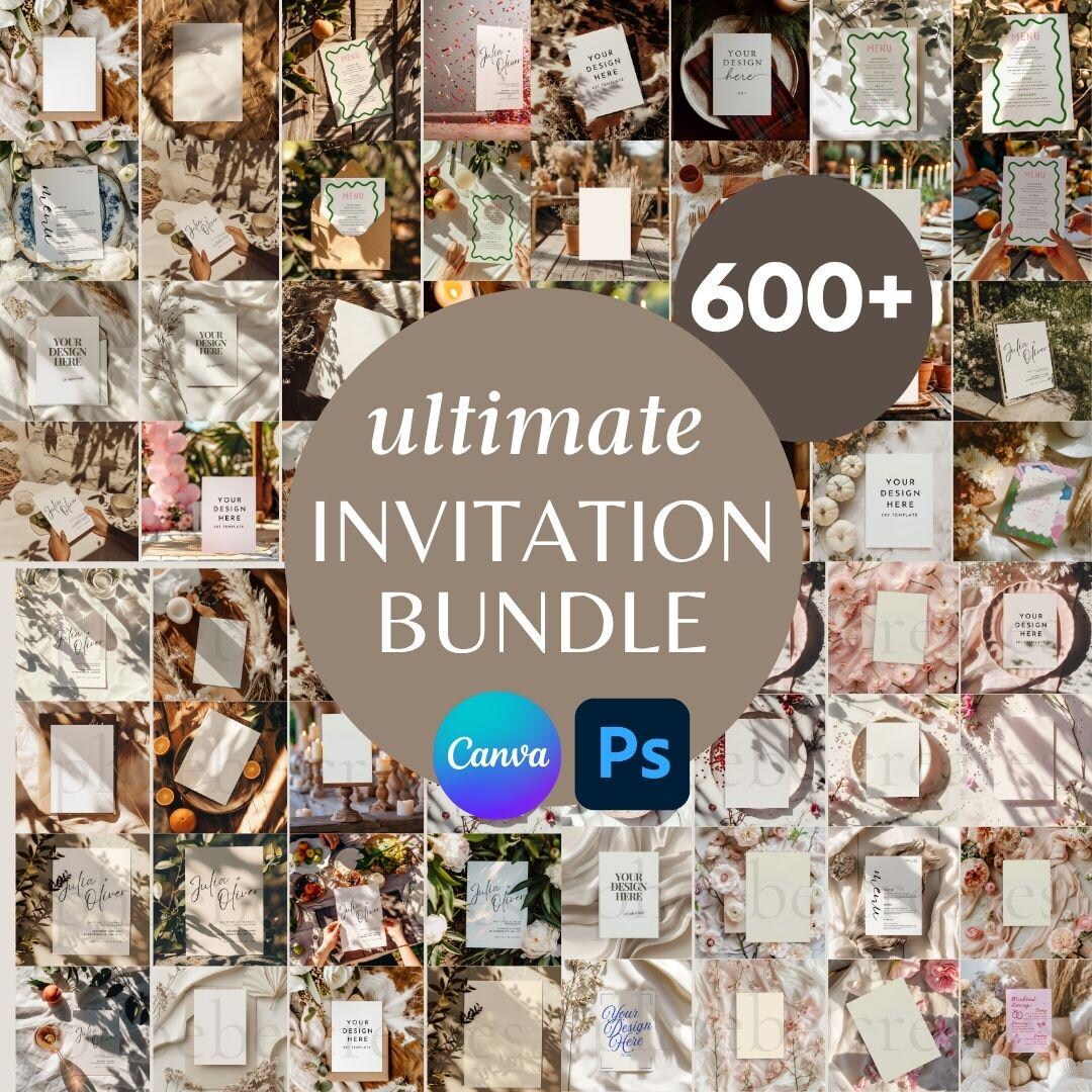 600+ invitation mockup whole section bundle - Boho minimal neutral Bundle 5x7 Invitation m