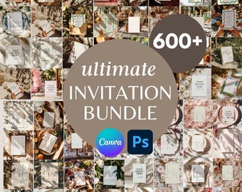 Pacote completo com mais de 600 modelos de convites - Estilo Boho minimalista e neutro. Modelos de convites 5x7 para casamento em formato .psd e Canva.