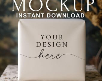 Elegant Gift Packaging Mockup PSD | Neutral Box Mockup with Smart Objects | Minimal Wrapping Paper Mockup for Branding, Stationery & Display