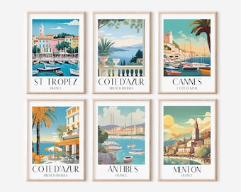 French Riviera BUNDLE 6 x prints Vintage French Provence travel Poster Print digital download XL 24" x 34" travel gift souvenir FRTB1