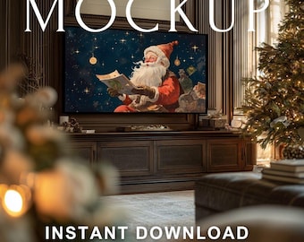 Christmas TV frame mockup, tv show mockup, psd mockup, Living room mockup, Samsung TV art, tv mockup,  holiday tv mockup