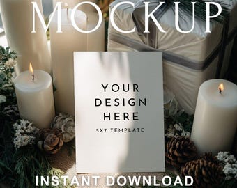 Christmas Invitation Mockup PSD: 5x7 Holiday Card Template (Digital Download)