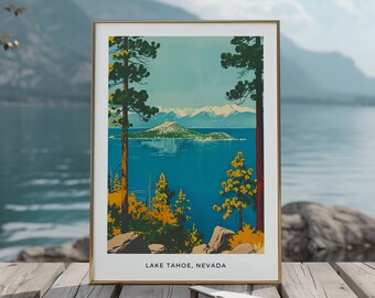 Lake Tahoe Vintage travel Poster Nevada printable wall art Print digital download 8x12 DIN A travel gift honeymoon souvenir USTRP2