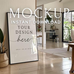 DIN A väggkonst Mockup PSD – Minimalistisk modern affischram, vertikal konstvisning, skandinavisk inredningsmall