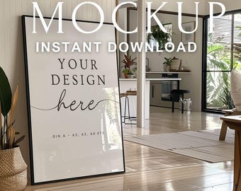 DIN A Wall Art Mockup PSD – Minimalist Modern Poster Frame, Vertical Artwork Display, Scandinavian Interior Design Template