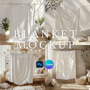 Blanket Mockup Bundle, Canva Drag & Drop, PNG, PSD smart object,mockup blankets  Printify Mock up,Velveteen Plush Minky Fleece Blanket BMOB4