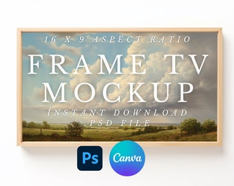 Wood TV frame mockup, canva mockup, empty wood frame mockup, TV art mockup, canva drag and drop mockup horizontal mockup WTM1