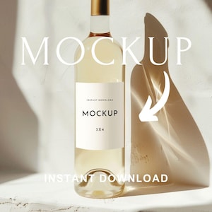 Wine Bottle Label Mockup – PSD Smart Object 3x4 Ratio | Minimal Mediterranean Outdoor Scene for Branding & Product Previews