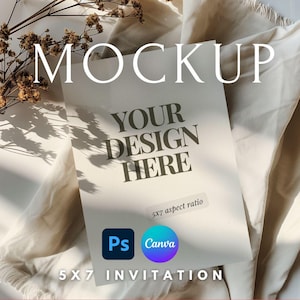 Hochzeitseinladung Mockup, Grußkartenmockup, Einladungsmockup, 5x7 Partyeinladung, Babyparty-Einladung, neutrale minimale Leinwand, PSD WPM89