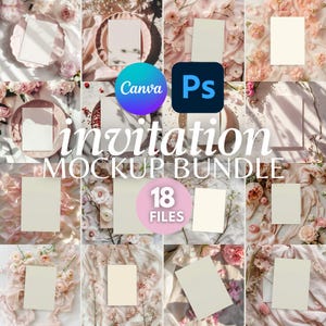Paquete de 18 maquetas de invitaciones florales románticas / Maqueta de invitación para fiesta de bodas de 5x7 / Maqueta de menú de San Valentín / Canva Photoshop