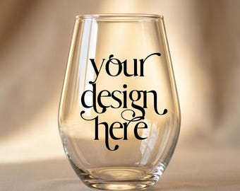 Stemless Wine Glass Mockup PNG, Clear Glass Drinkware Mockup for Print on Demand