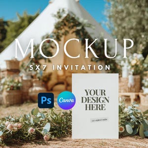 Einladungskarte Papier Mockup Vorlage 5x7 Art Hochzeitseinladung canva mockup glamping Hochzeitseinladung Mockup Menü Rezept PNG .psd GL3