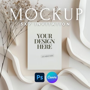 Hochzeitseinladung Mockup, Grußkartenmockup, Einladungsmockup, 5x7 Partyeinladung, Babyparty-Einladung, neutrale minimale Leinwand, PSD WPM86