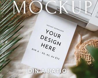 A4 Paper Mockup | DIN A4 Printable Template Mockup PSD | Minimal Neutral Stationery Mockup Scene | Worksheet & Poster Smart Object Template